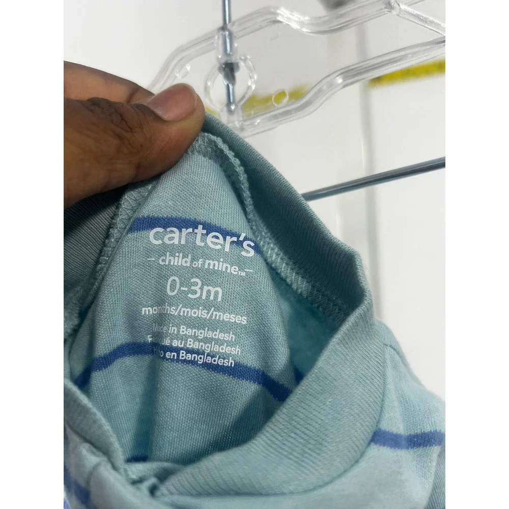 Carters Child of Mine Little Brother Striped 2-Way Zip‎ Sleeper 0-3M Blue NWT
